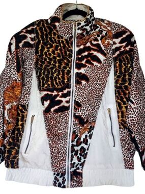 Clipper Bay Vintage Cheetah/ Leopard Print Zipper Jacket Windbreaker Size